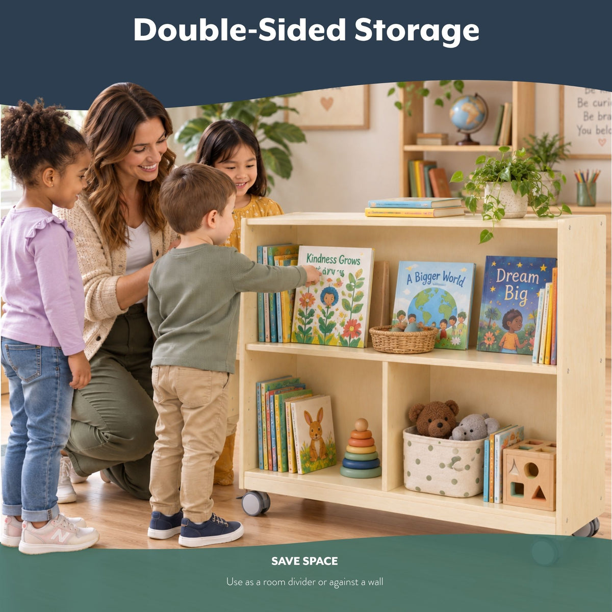 Mobile 36" H 2-Shelf Classroom Storage Unit, view 3