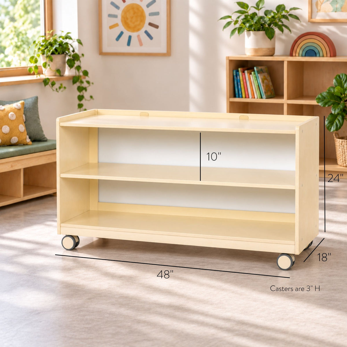 Mobile 24" H 2-Shelf Storage with Chalkboard and Whiteboard, view 2