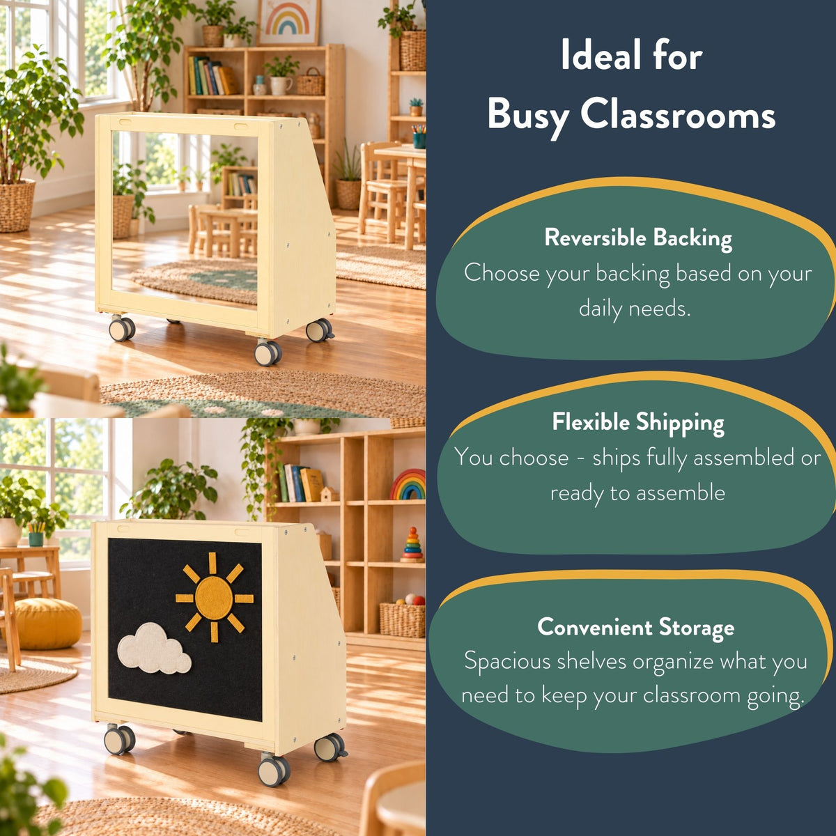 Reversible 4-Shelf Mobile Book Display with Storage, view 3