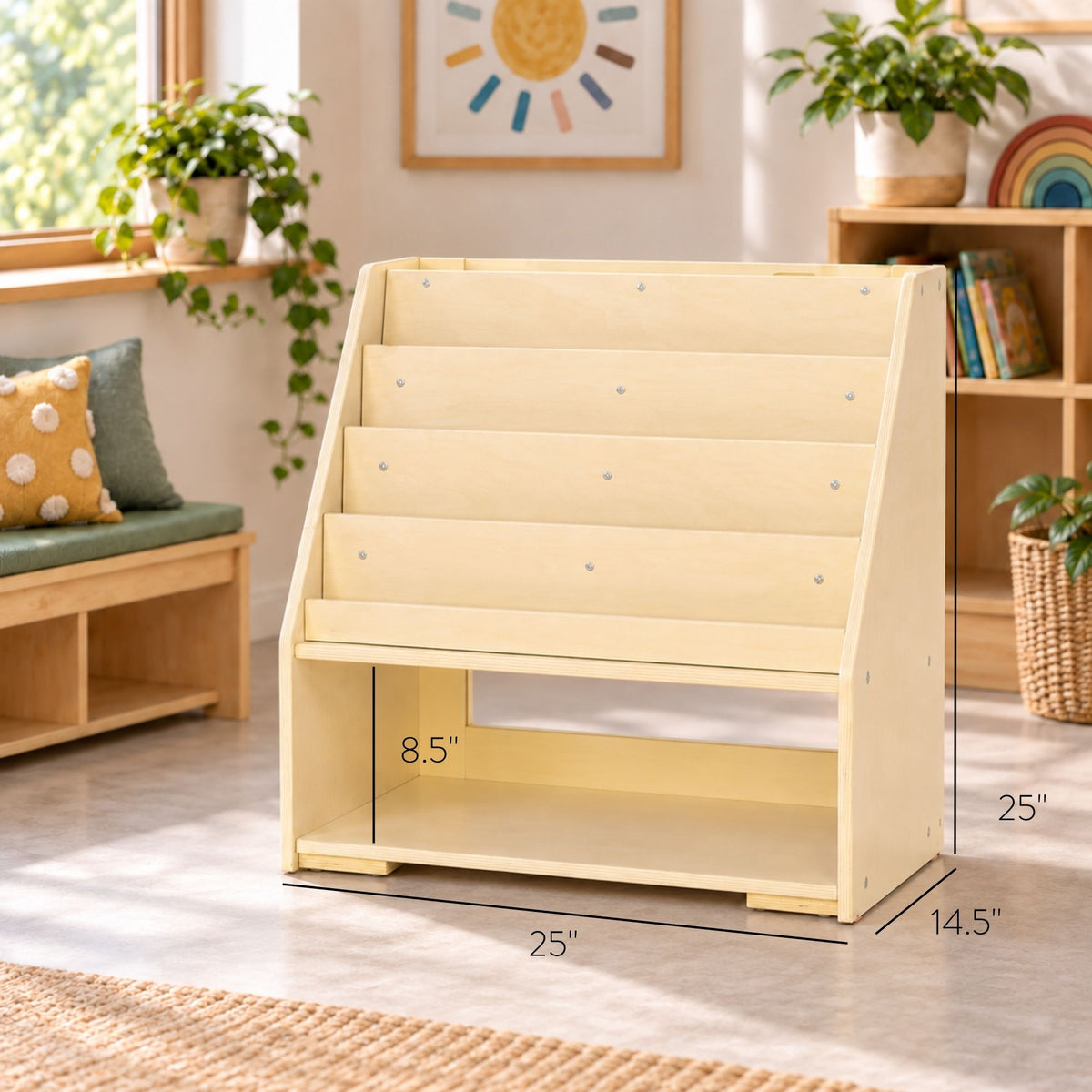 Reversible 4-Shelf Mobile Book Display with Storage, view 2