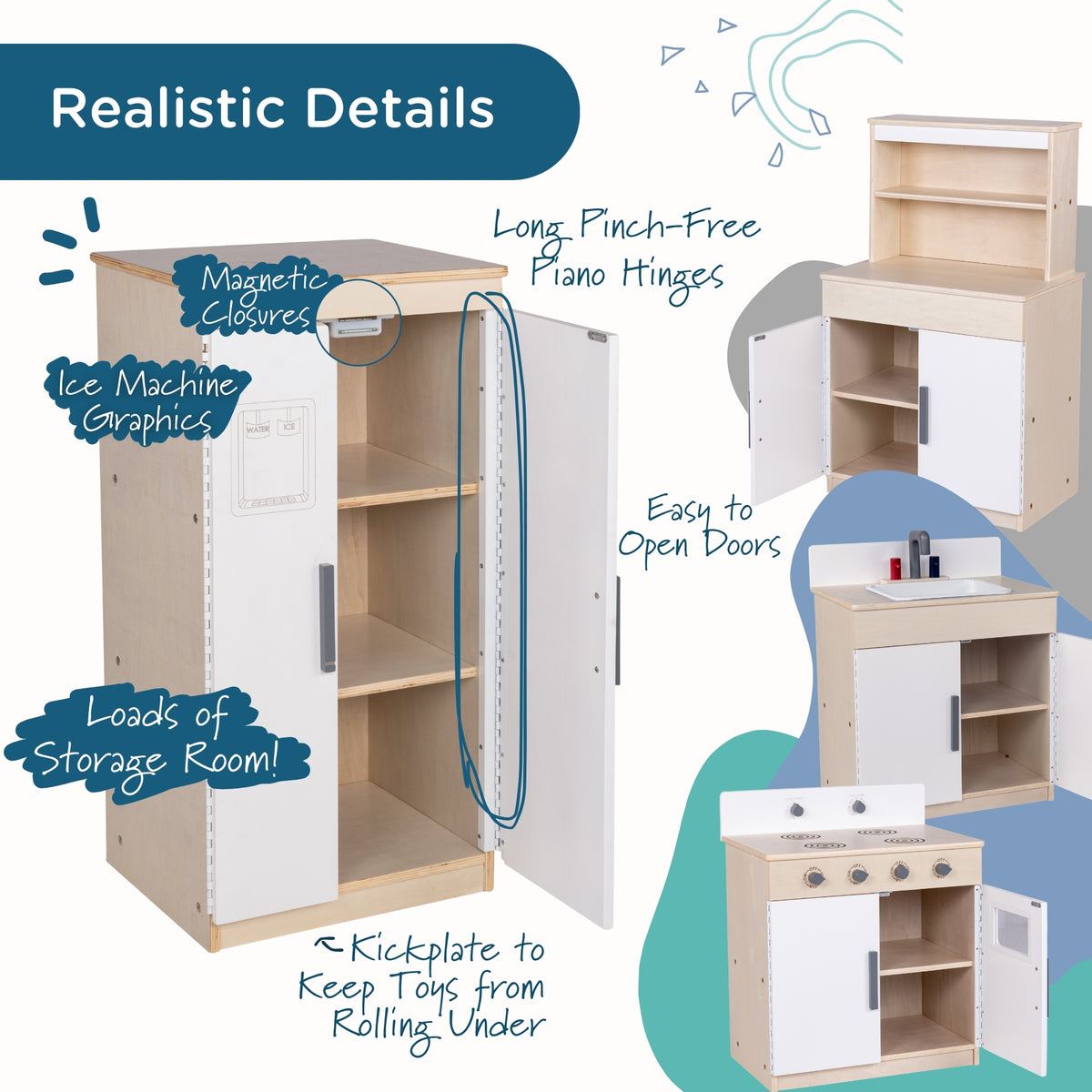 4-Piece Wooden Play Kitchen Set with Hutch, view 6