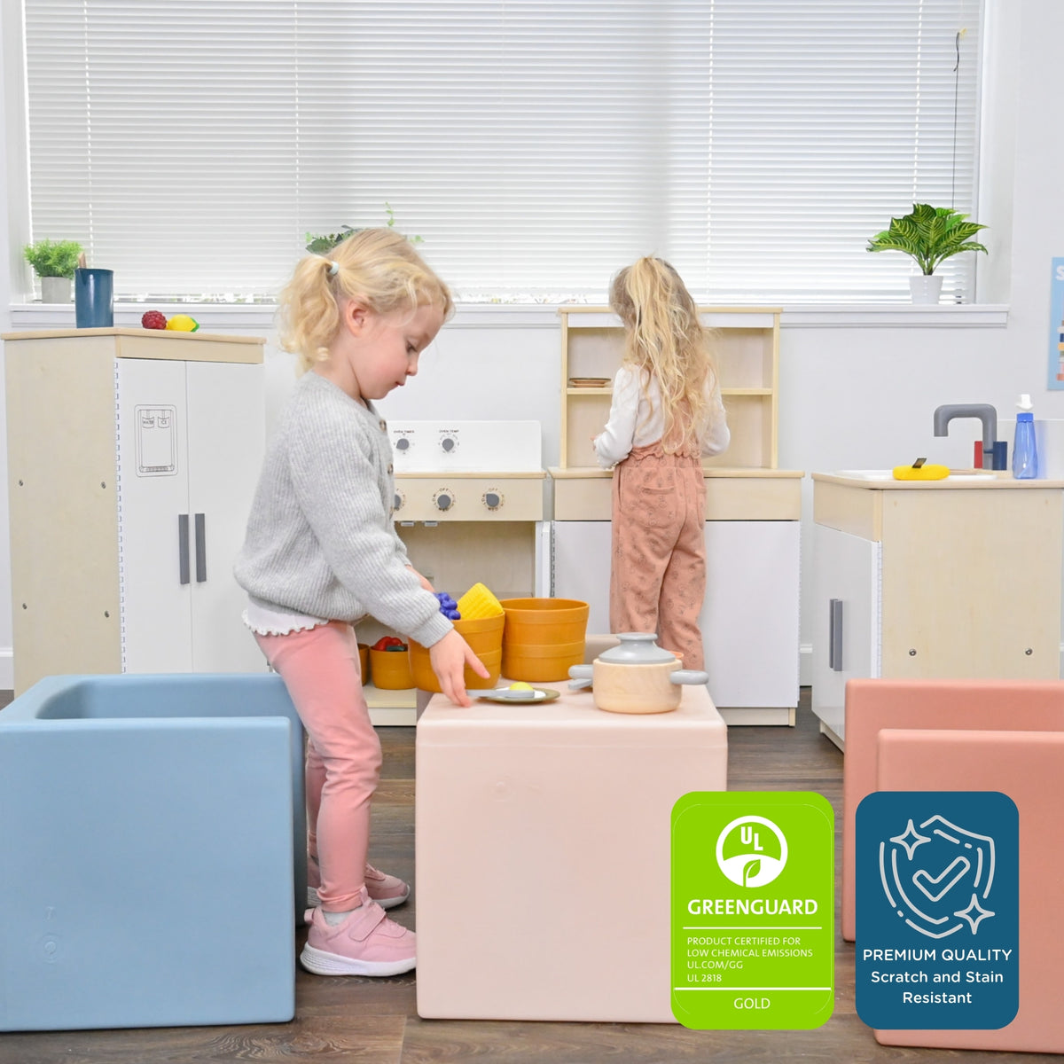 4-Piece Wooden Play Kitchen Set with Hutch, view 4