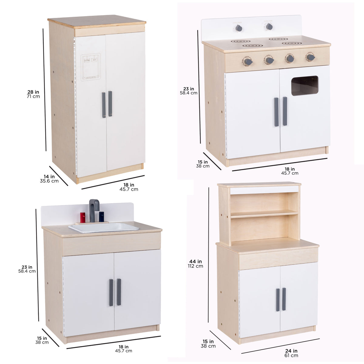 4-Piece Wooden Play Kitchen Set with Hutch, view 3