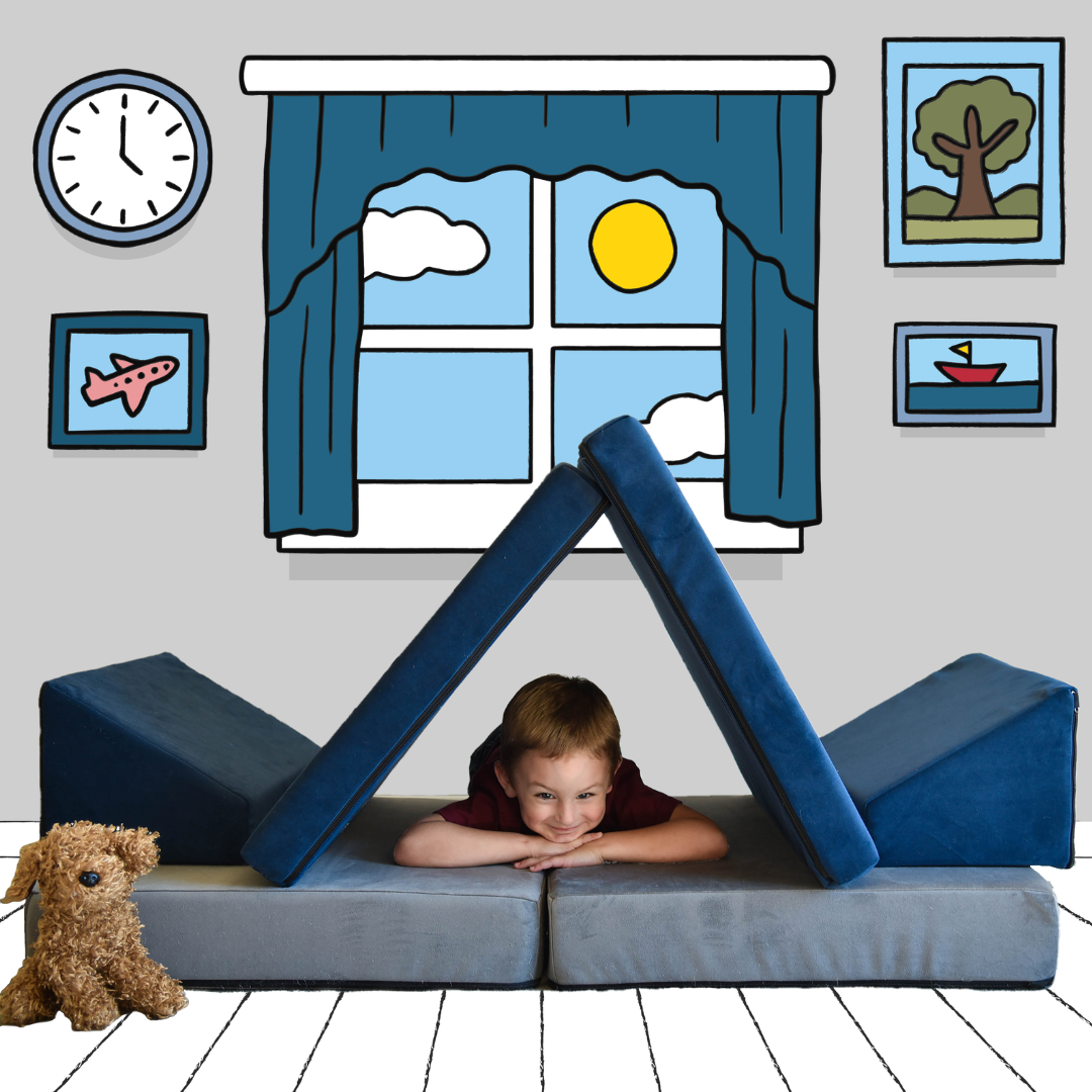 Modular Convertible Kids Couch, Gray and Navy