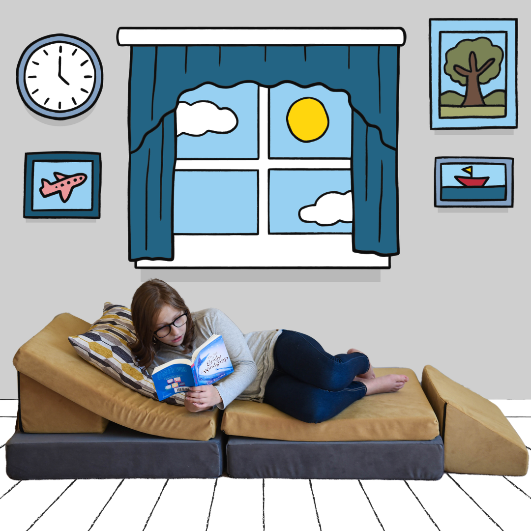 Modular Convertible Kids Couch, Gray and Gold