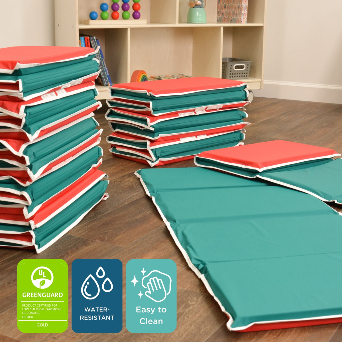 Folding Pillow Rest Mats, Set of 10 – Red/Green, view 3
