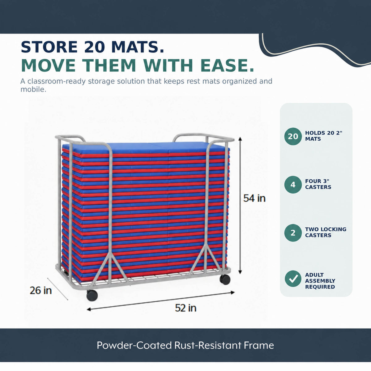 Folding Rest Mat Classroom Bundle with Cart – Red/Blue, view 2