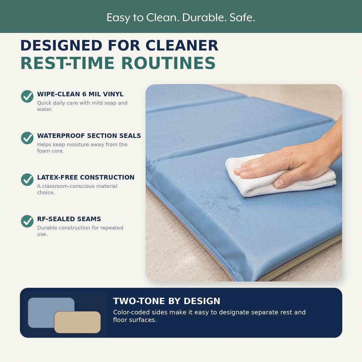 Folding Rest Mat Classroom Bundle with Cart – Fog Blue/Sand, view 8