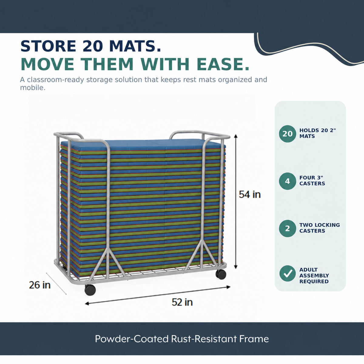 Folding Rest Mat Classroom Bundle with Cart – Sage/Deep Water, view 2