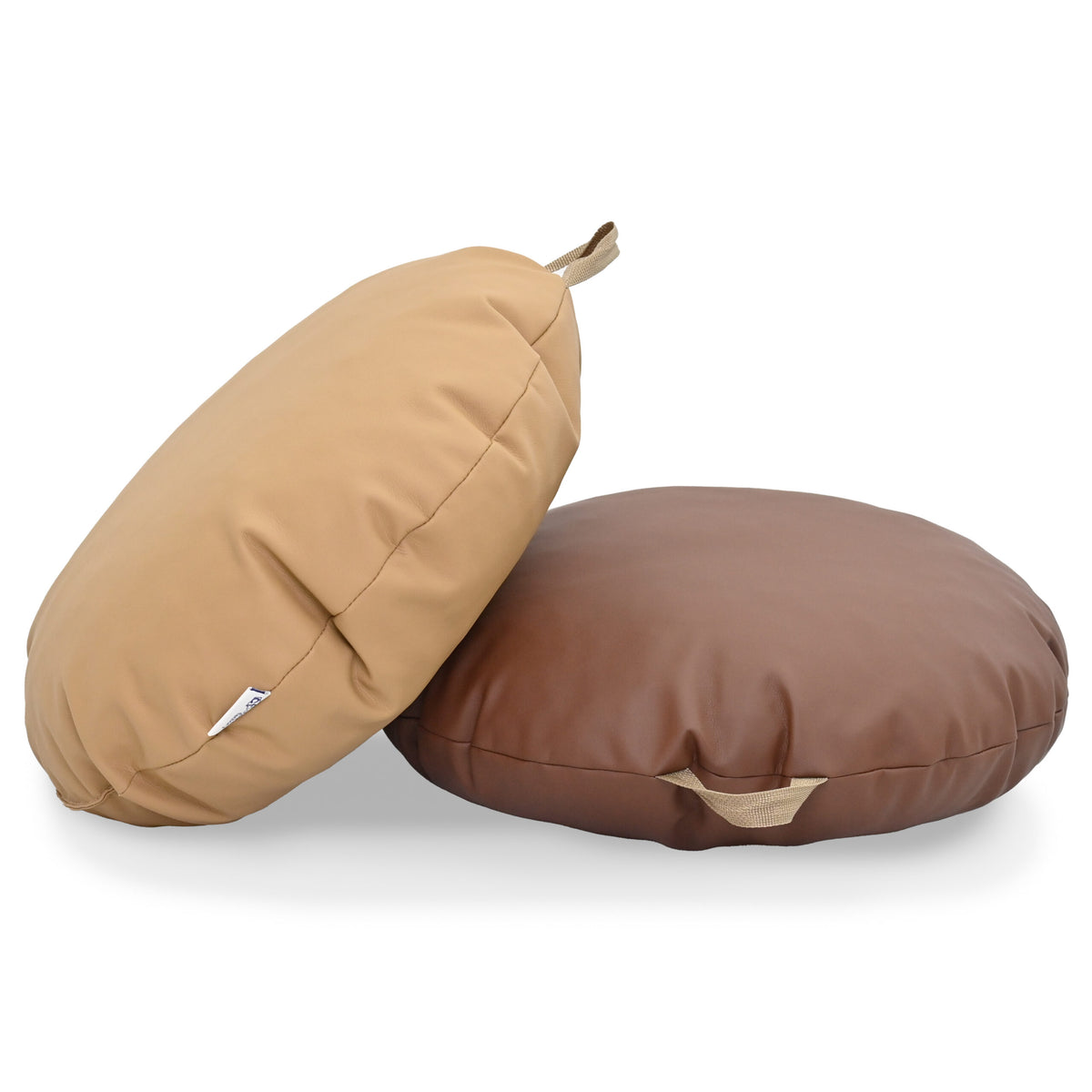 18" Round Floor Poufs with Handles – Set of 2, view 11