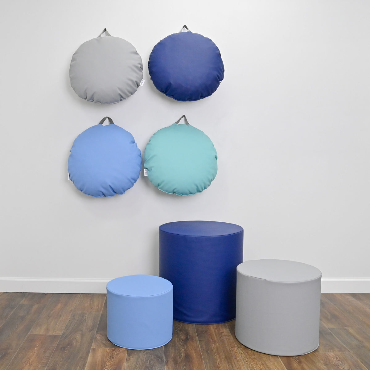 18" Round Floor Poufs with Handles – Set of 2, view 8