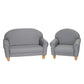 Kids Vegan Leather Chair and Sofa with Adjustable Legs, Gray with Natural Legs / Chair and Sofa Set