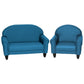 Kids Vegan Leather Chair and Sofa with Adjustable Legs, Deep Water Blue with Black Legs / Chair and Sofa Set