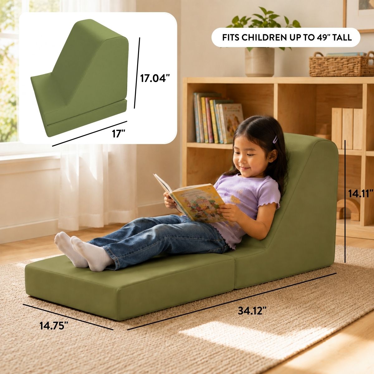 Folding Toddler Foam Lounger – Sage, view 2