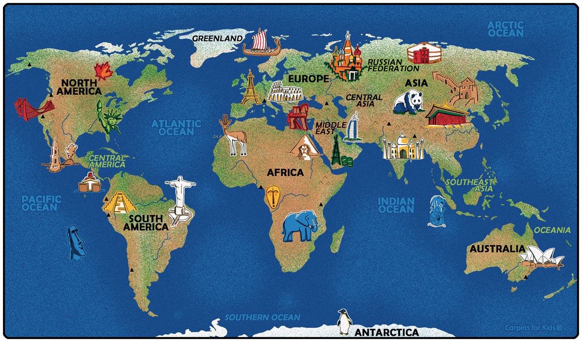 Continental Wonders World Map Classroom Rug, view 2