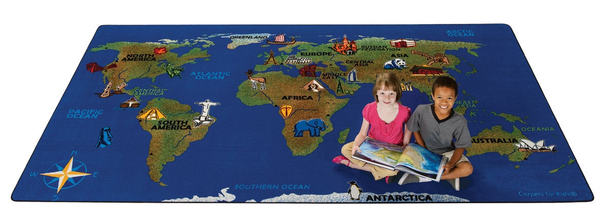 Continental Wonders World Map Classroom Rug