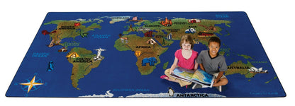 Continental Wonders World Map Classroom Rug