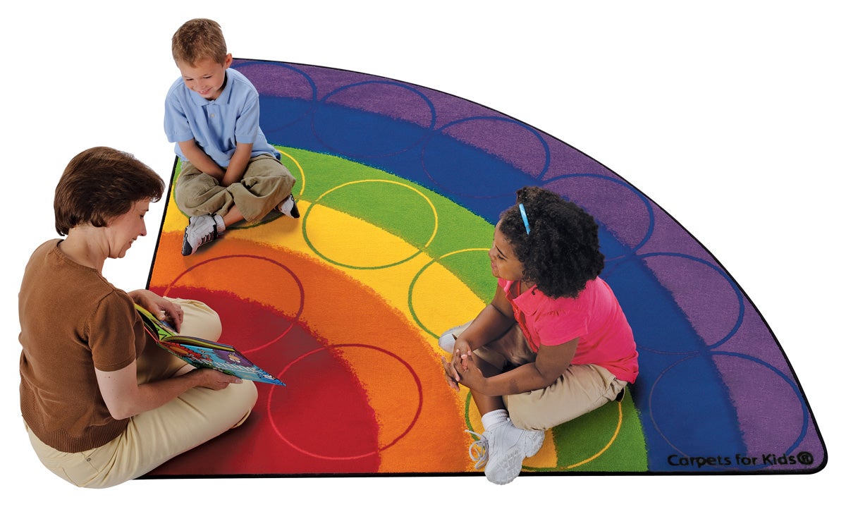 Rainbow Rows Half-Circle Classroom Rug