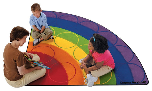 Rainbow Rows Half-Circle Classroom Rug