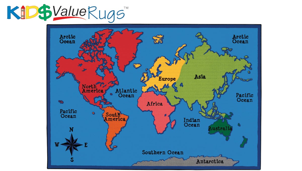 World Map Classroom Rug