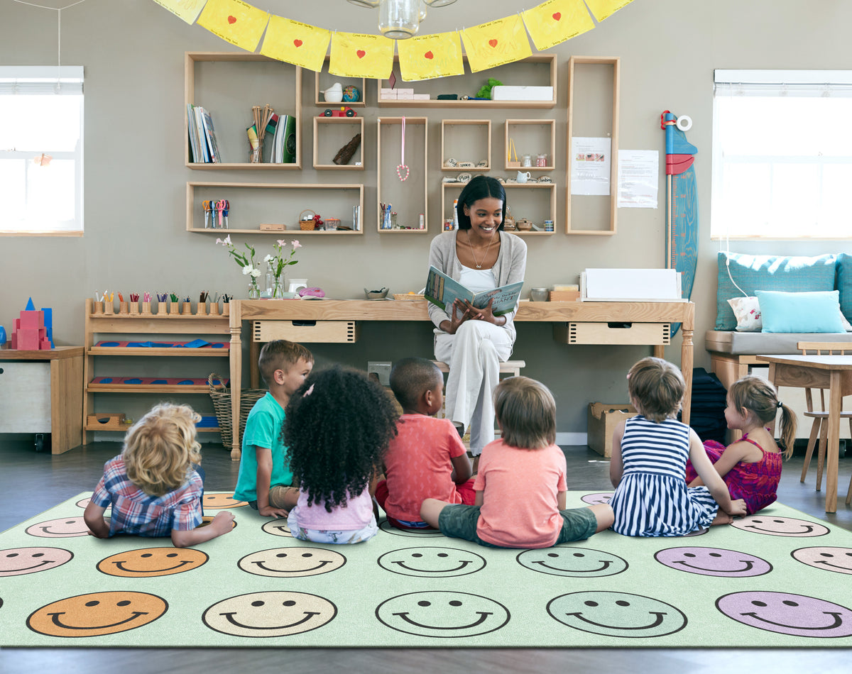 Smiley Face Sit Spots Classroom Rug, view 3