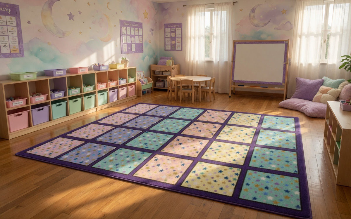 Pastel Star Seating Squares Classroom Rug, view 6