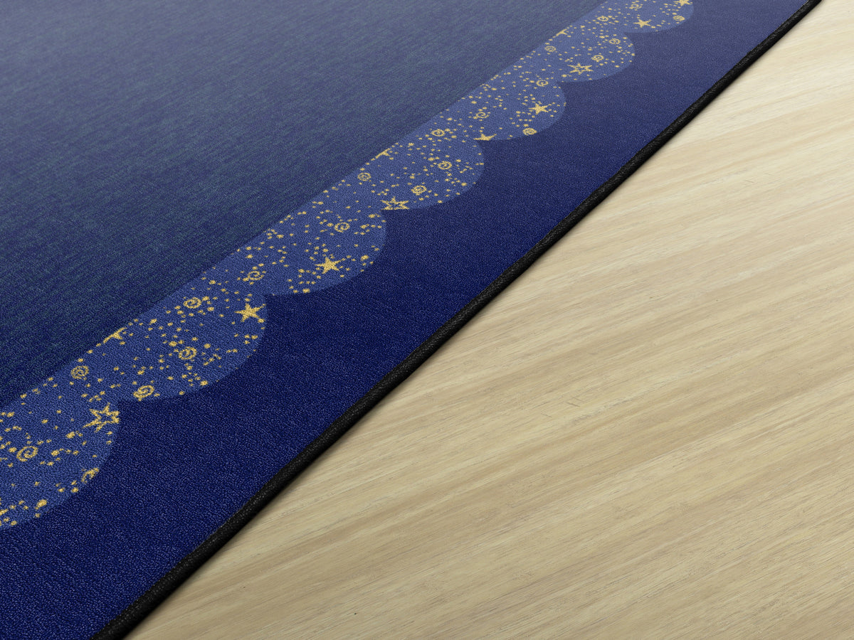 Calming Navy Starry Border Classroom Rug
