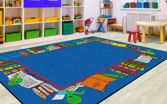 Calming Blue Bookworm Reading Rug