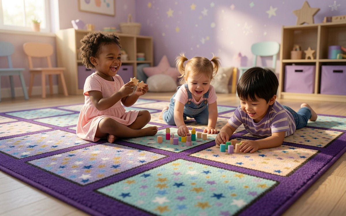 Pastel Star Seating Squares Classroom Rug, view 2