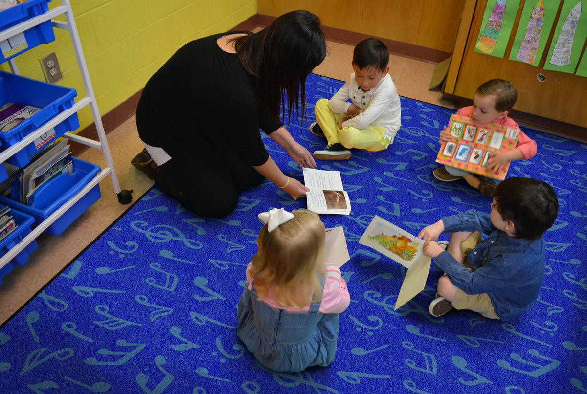 Music Notes Tonal Blue Classroom Rug, view 2