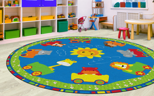 Train Nursery Round Rug
