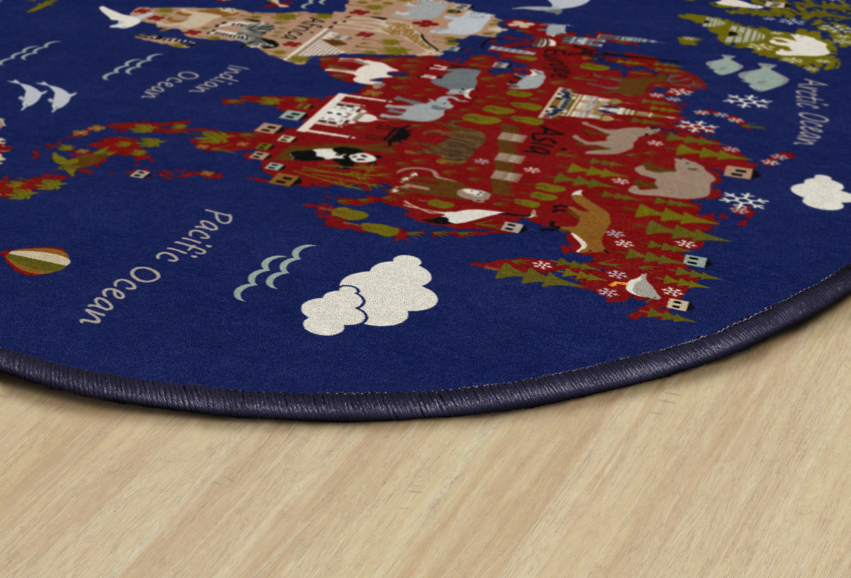 World Traveler Map Oval Classroom Rug