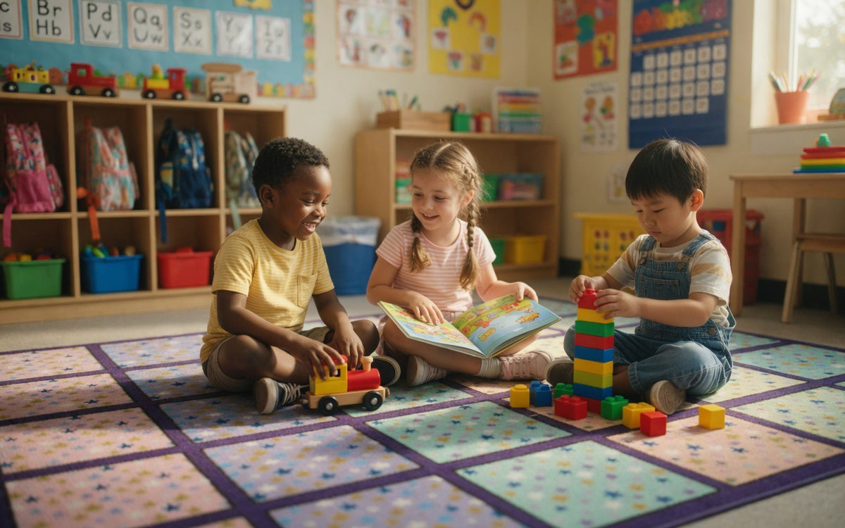 Pastel Star Seating Squares Classroom Rug, view 3