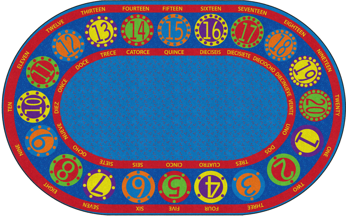 Bilingual Number Circles Oval Rug, view 2