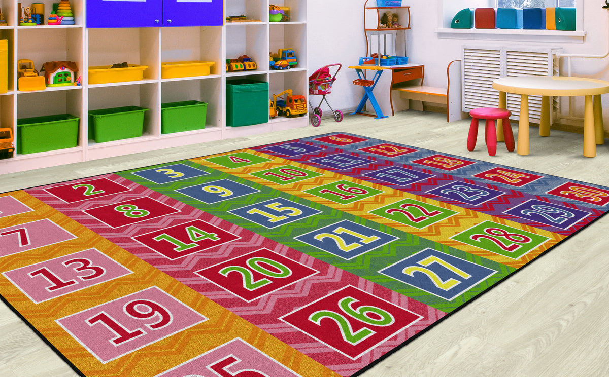 Number Chevrons Classroom Seating Rug