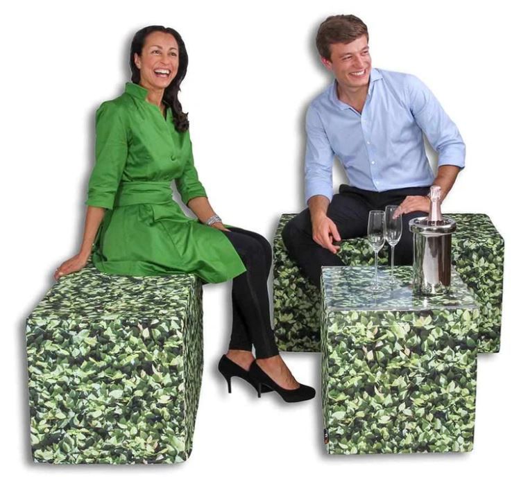 Leaf Print Cube Seat by Woodsmen